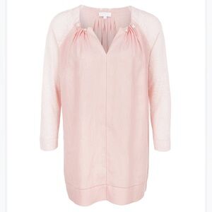 Escada Sport Blush Pink Linen Blouse Tunic Top Pearl Button Detail Size 38 US 8